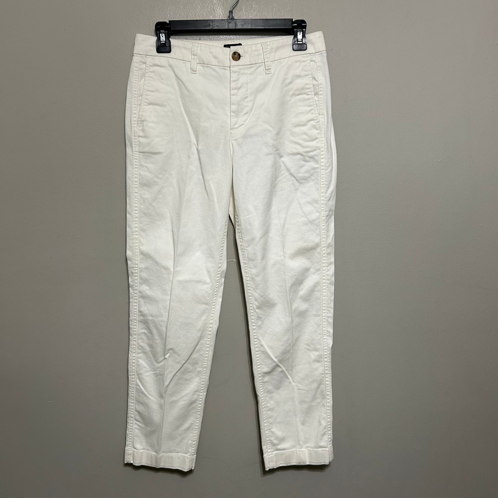 J. Crew Women's Pants 2 White Straight Leg Cropped Chino Classic Casual Preppy